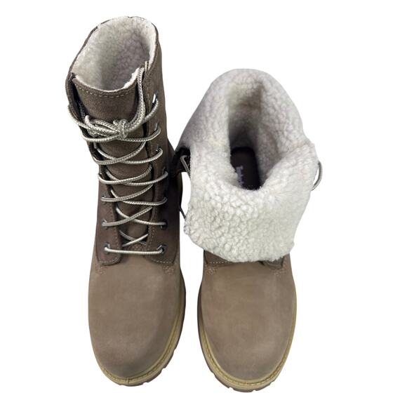 Timberland Roll Top Boots Womens 7 M Light Brown Nubuck Warm Lined Fleece WP - Picture 9 of 13